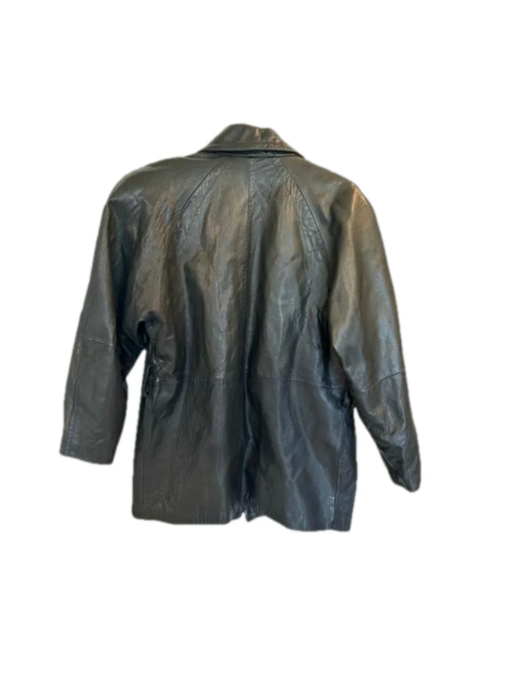 Andrew Marc Black Leather Jacket | Vintage Trench Blazer Coat | Size M